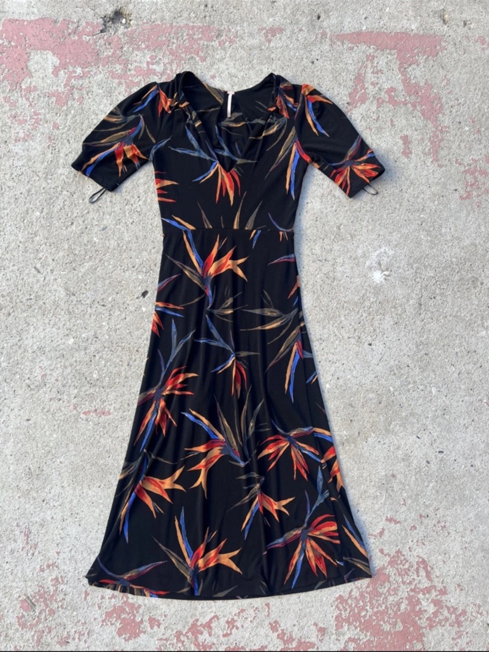 Free People V-Neck Sarah Bird Of Paradise Mini Dress XS Boho Chic Floral Midi